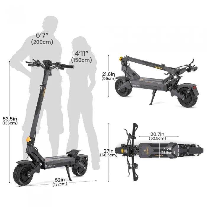 Składana hulajnoga elektryczna Ausom DT2 Pro, 2*1100W, 68km/h, bateria 52V 23,4Ah, wykorzystuje technologię podwozia lotniczego - Dostawca